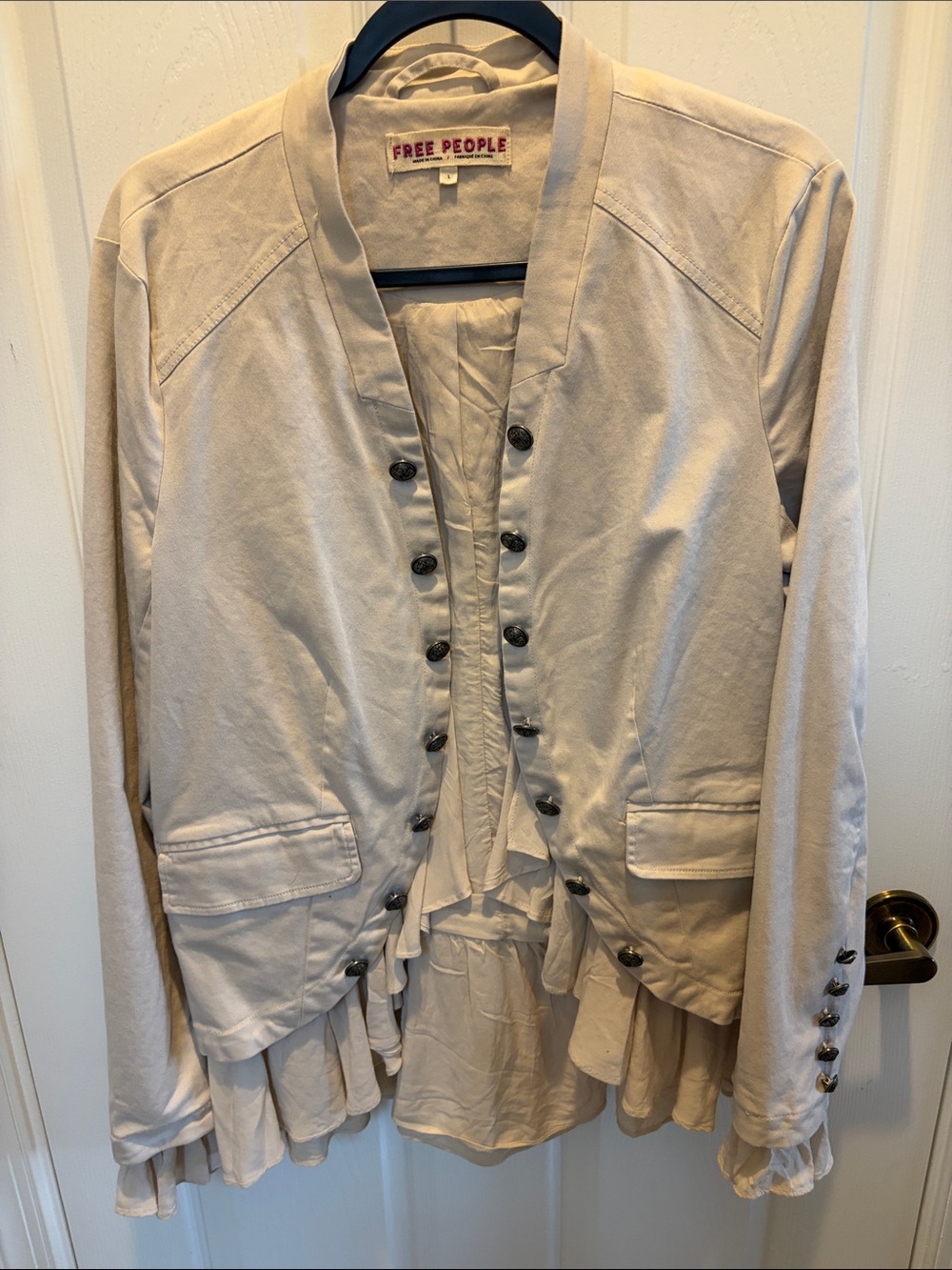 Free People Cream Button-Front Layered Hem Jacket